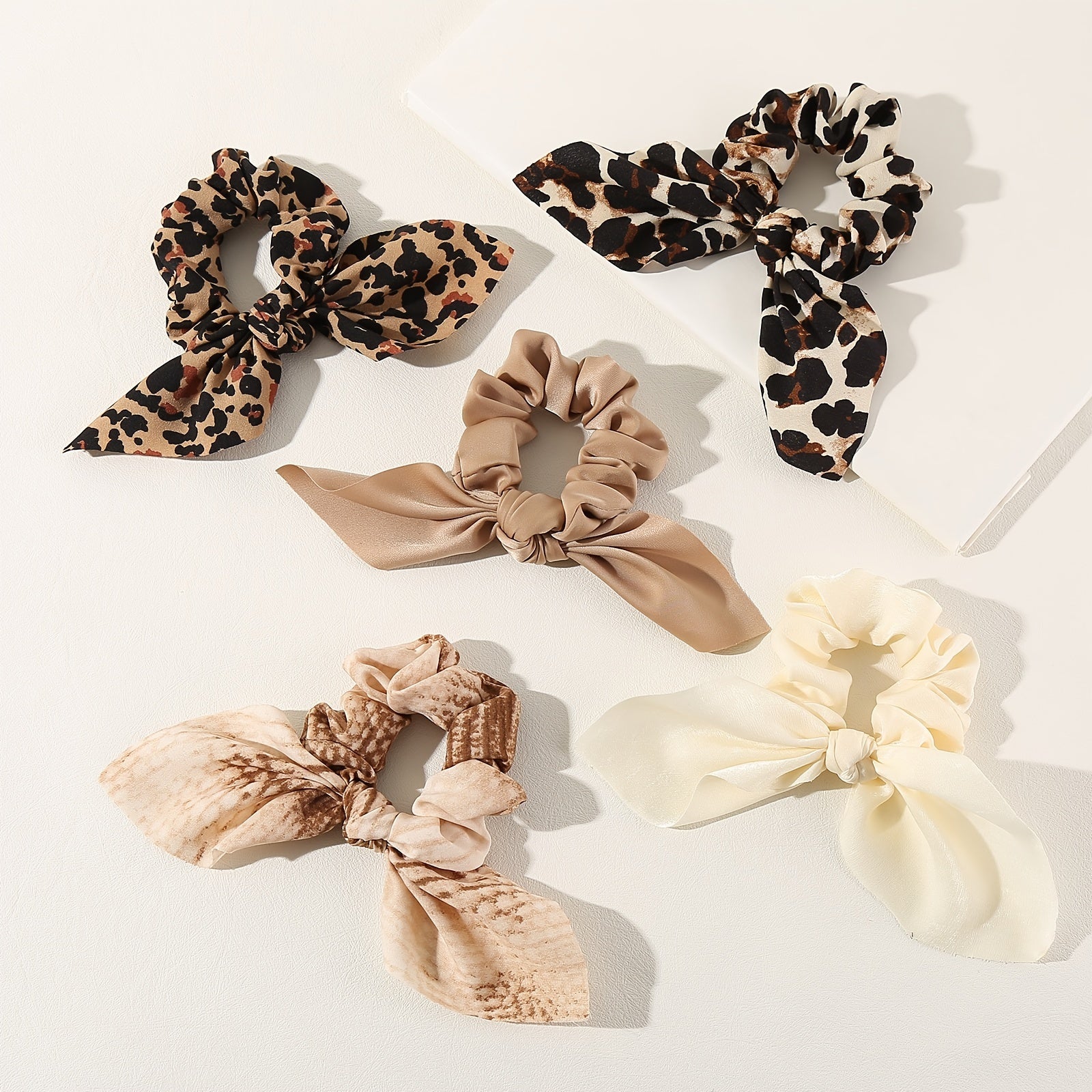 5pcs Bowknot Scrunchie Bobbles Leopard Print Solid