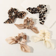 5pcs Bowknot Scrunchie Bobbles Leopard Print Solid
