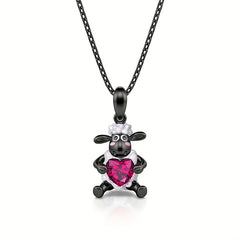 Girl's Fuchsia Sheep Heart Pendant Zircon Necklace - Perfect Gift