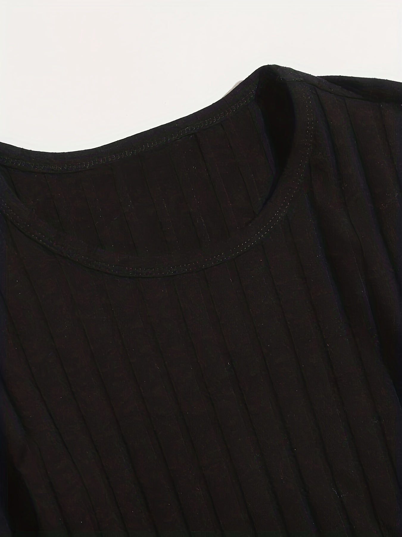 Ribbed Knit Drawstring Ruched Dress Long Sleeve Crew Neck Dress