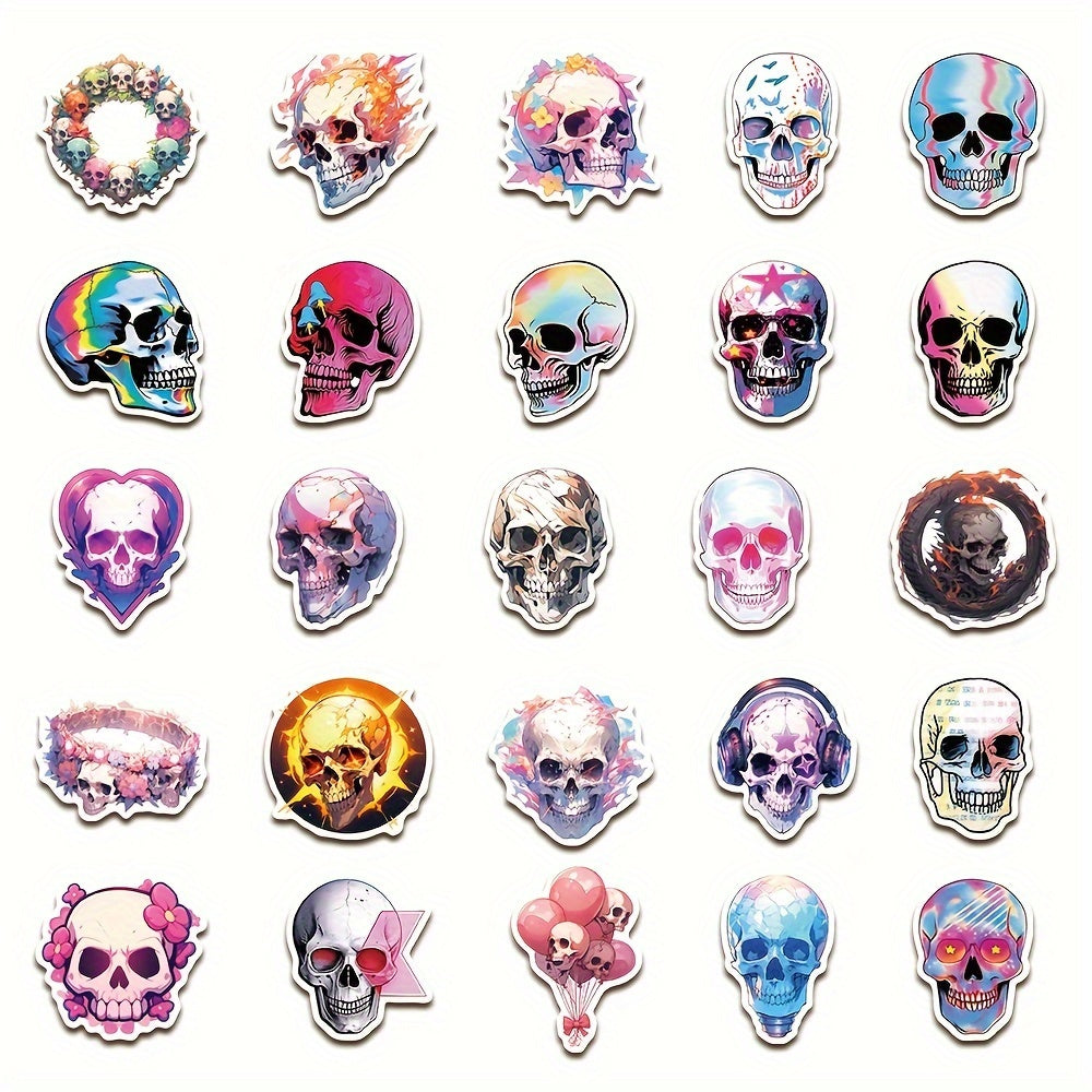 50pcs Laser Skull Series Graffiti Stickers Waterproof DIY Handbook Sticker Pack