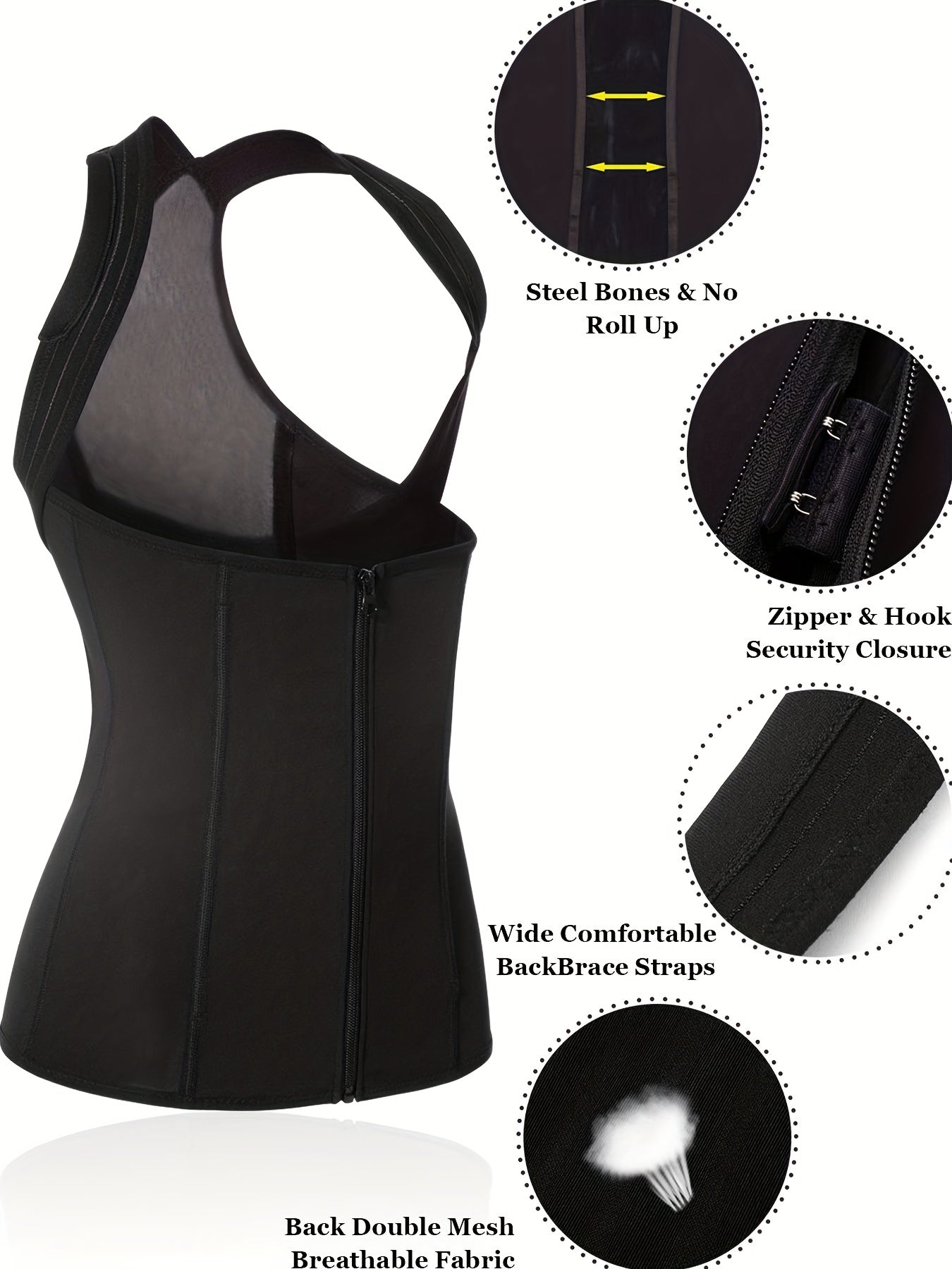Zipper Shaping Tank Top Posture Corrector Waist Trainer Slimmer