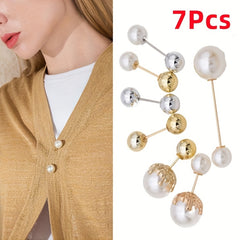 Faux Pearl Brooches Casual Sweater Cardigan Clips Waist Safety Pins
