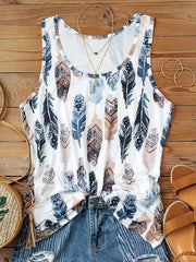 Casual Tank Top Women's Plus Random Print Round Neck