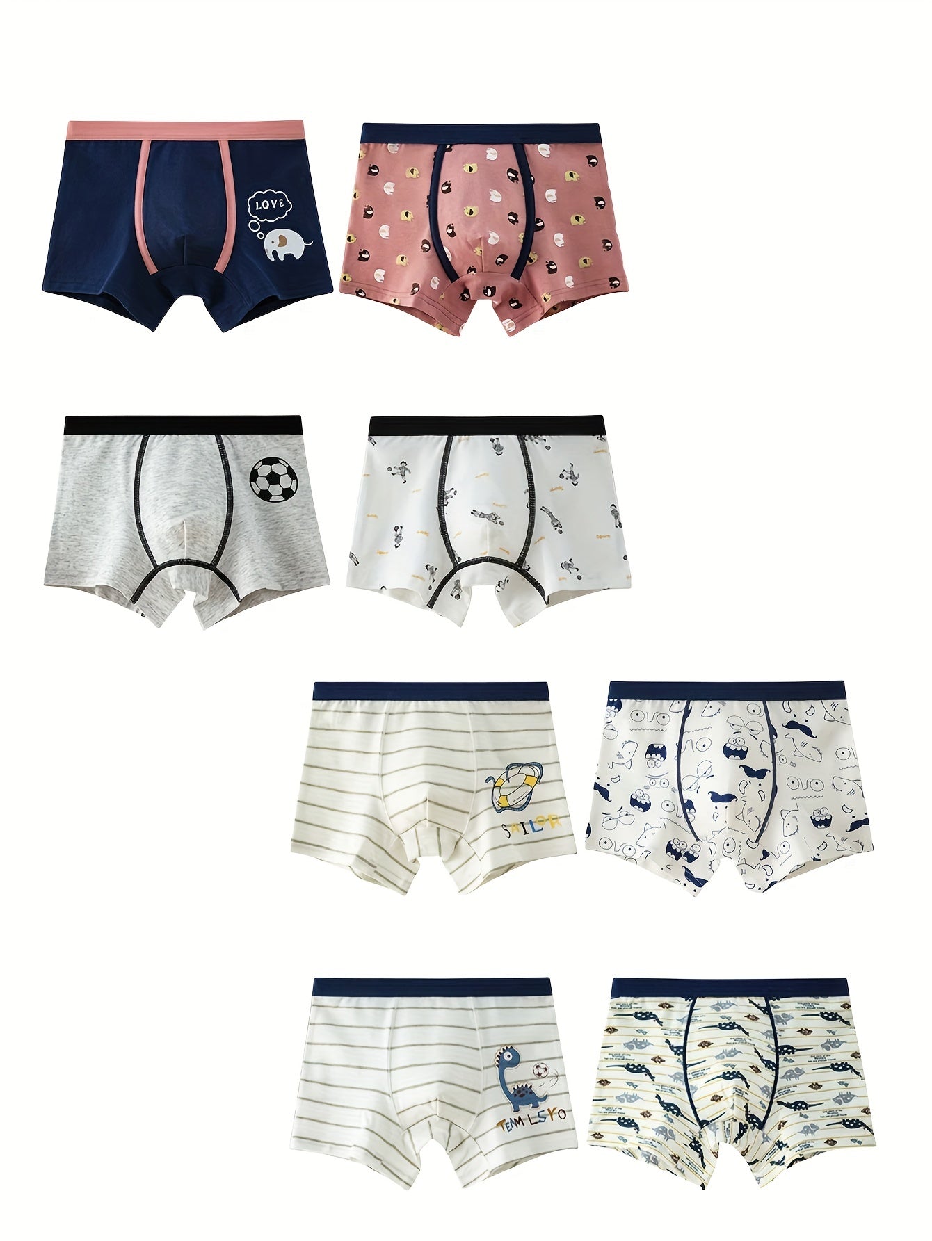 8pcs Boy's Cotton Boxer Briefs Cartoon Pattern Underwear Comfy Kid's Underpants