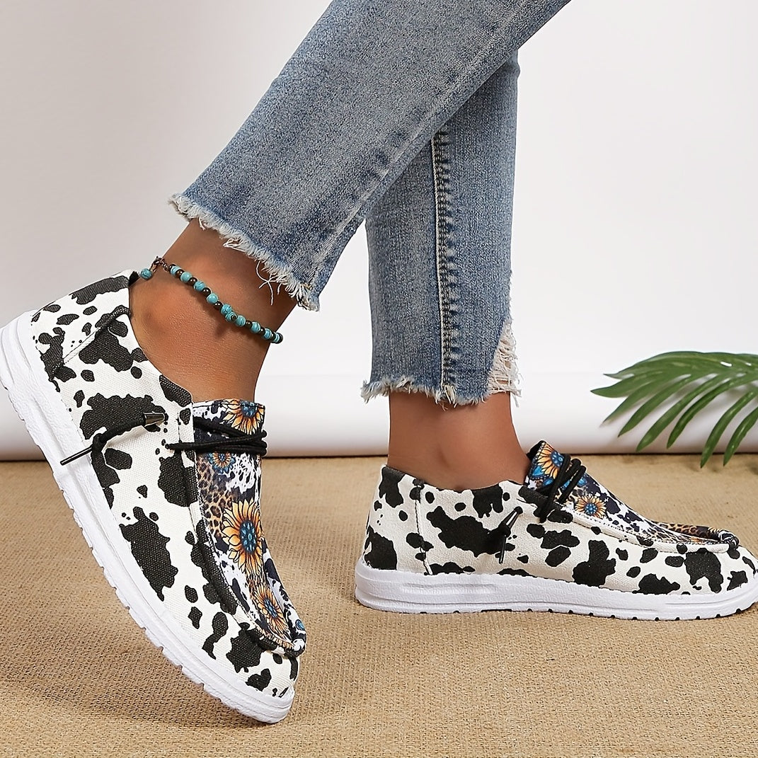 Women's Sunflower Print Canvas Shoes Lightweight Low Top Lace Up Shoes