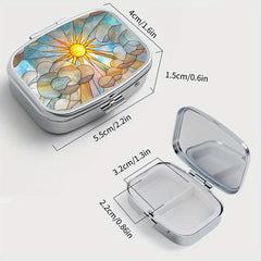 Stained Glass Sun Print Pill Case Dual Compartment Medicine Box