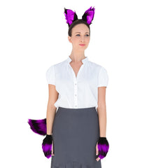 Cat Wolf Fox Tail Faux Fur Headband Paw Gloves Set Adults Children Fancy Party