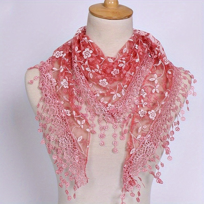 Floral Embroidery Triangle Scarf Tassel Shawl Lace Veil Mantilla Head Covering