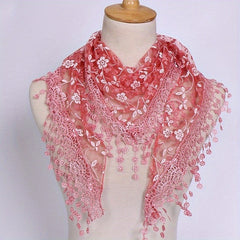 Floral Embroidery Triangle Scarf Tassel Shawl Lace Veil Mantilla Head Covering