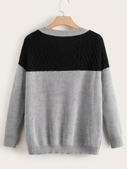 Colorblock Round Neck Long Sleeve Sweater Plus Size