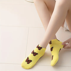 5 Pairs Butterfly Print Low Cut Ankle Socks Women's Stockings