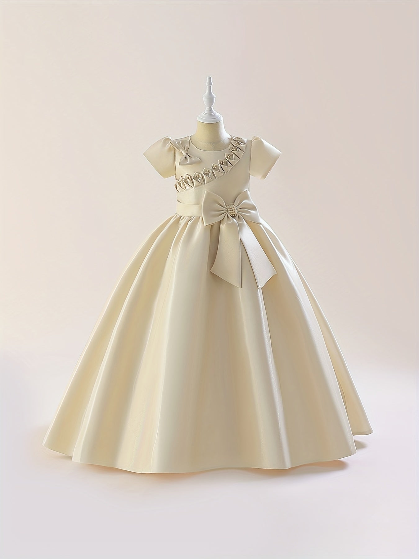 Girl's Satin Big Bowknot Maxi Evening Dress
