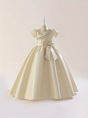 Girl's Satin Big Bowknot Maxi Evening Dress