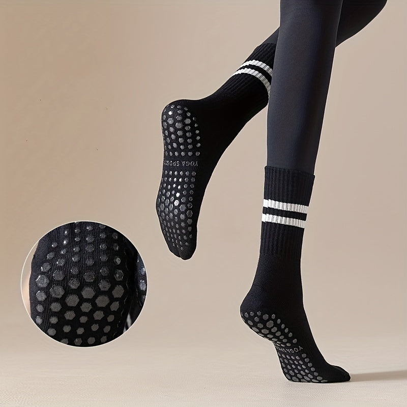 2 Pairs Silicone Non-slip Yoga Socks Striped Breathable Sports Socks
