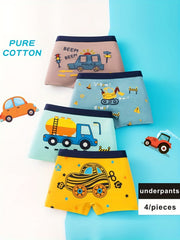 4pcs Boys Cartoon Boxer Briefs Underwear Clothes