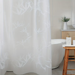 Waterproof Bamboo Leaf Shower Curtain with Hooks