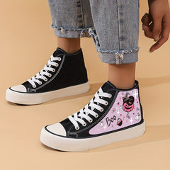 Cartoon Print High Top Canvas Sneakers Lace Up Skate Shoes
