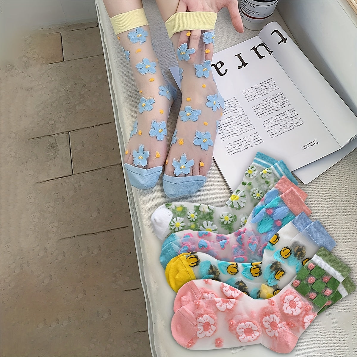 Floral Mesh Socks Sheer Mid Tube Stockings