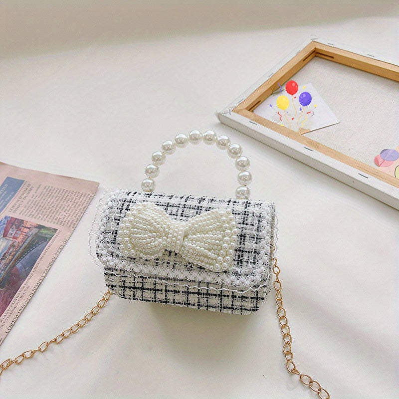Kids Bow Decor Crossbody Bag with Faux Pearl Handbag