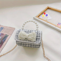 Kids Bow Decor Crossbody Bag with Faux Pearl Handbag