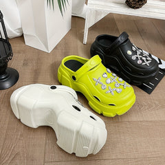Women's Rhinestone Platform Clogs Heeled Sandals