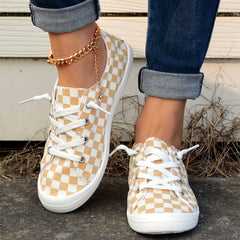 Women's Checkerboard Pattern Casual Sneakers Lace up Lightweight Walking Shoes