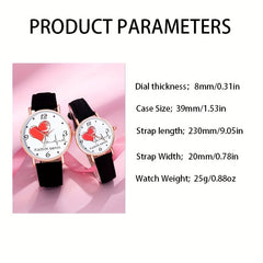 2pcs Heart Romantic Couple Watches PU Leather Gift