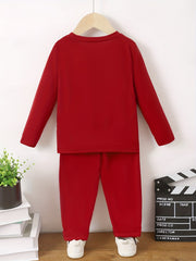 Happy Face Pattern Boy's 2pcs Sweatshirt & Solid Sweatpants Set