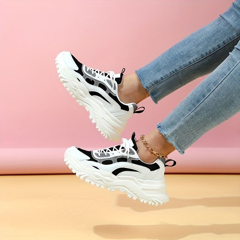Women's Mesh Sneakers Lace Up Platform Sport Shoes Non Slip Colorblock