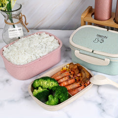 Portable Double Layer Wheat Straw Bento Box - Microwave Safe Insulated Lunch Box
