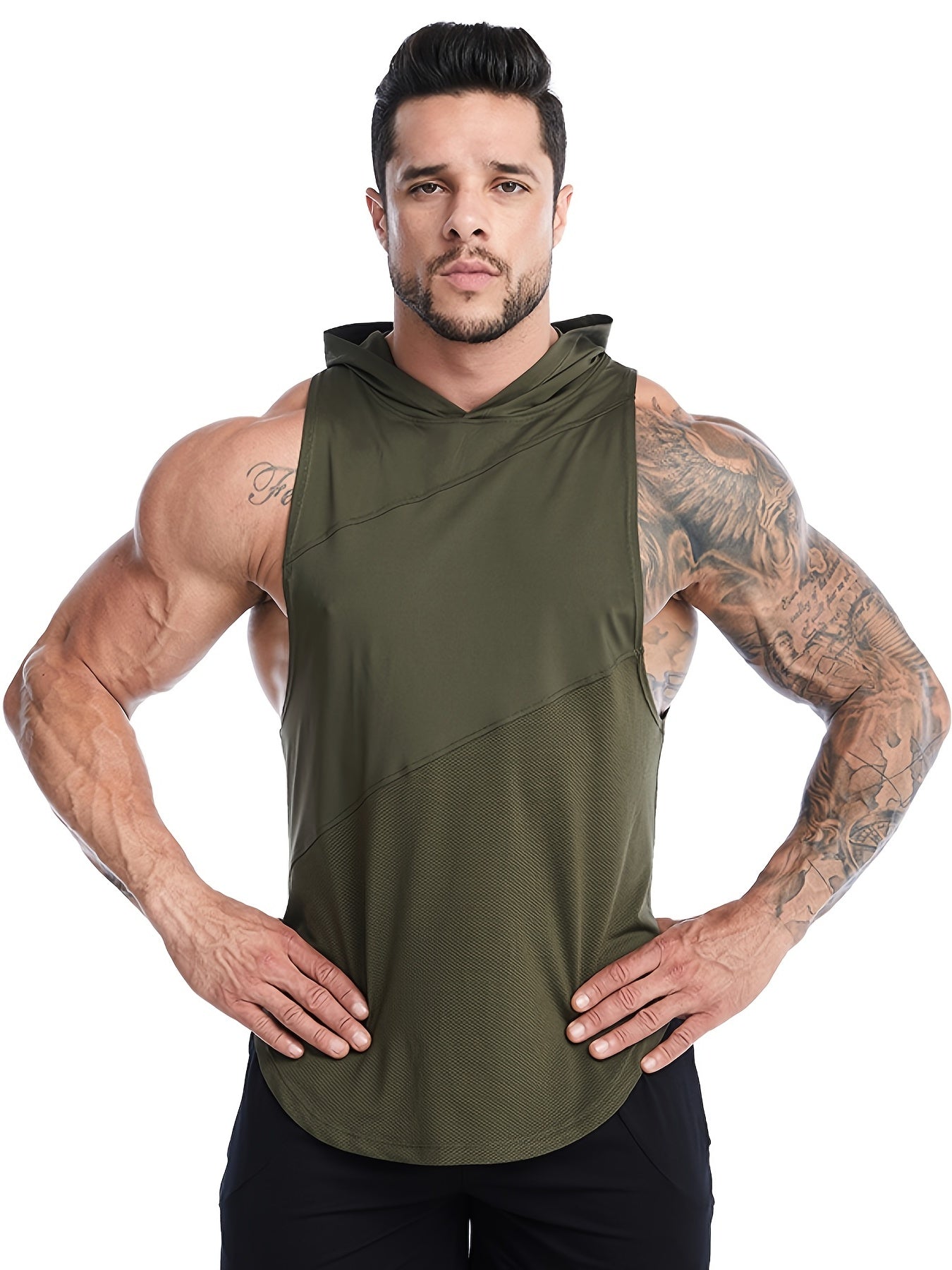 Men's Breathable Sleeveless Hooded Vest for Running Training Gym