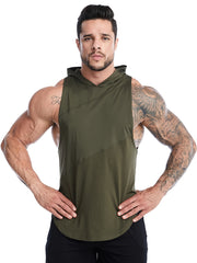 Men's Breathable Sleeveless Hooded Vest for Running Training Gym