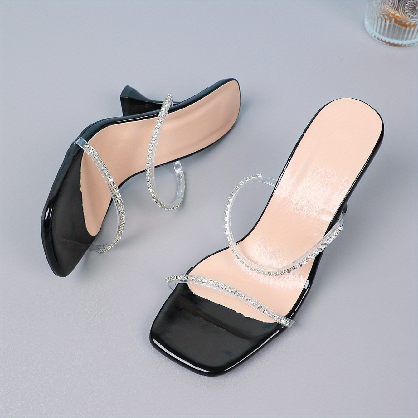 Rhinestone Stiletto Heels Square Toe Stylish Summer Pumps