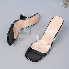 Rhinestone Stiletto Heels Square Toe Stylish Summer Pumps