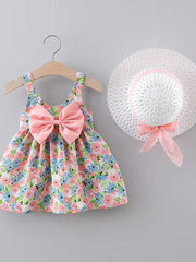 Sweet & Baby Girl's Flower Print Puffy Cami Dress With Bow & Hat