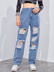 Distressed High Waist Wide Leg Jeans