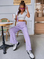 Y2K Checkered Print High Waist Pants for Women