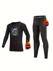 2pcs Kids Compression Fleece Sets Cartoon Pullover & Pants