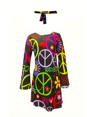 Women's Plus Hippie Print Flared Sleeve Maxi Dress