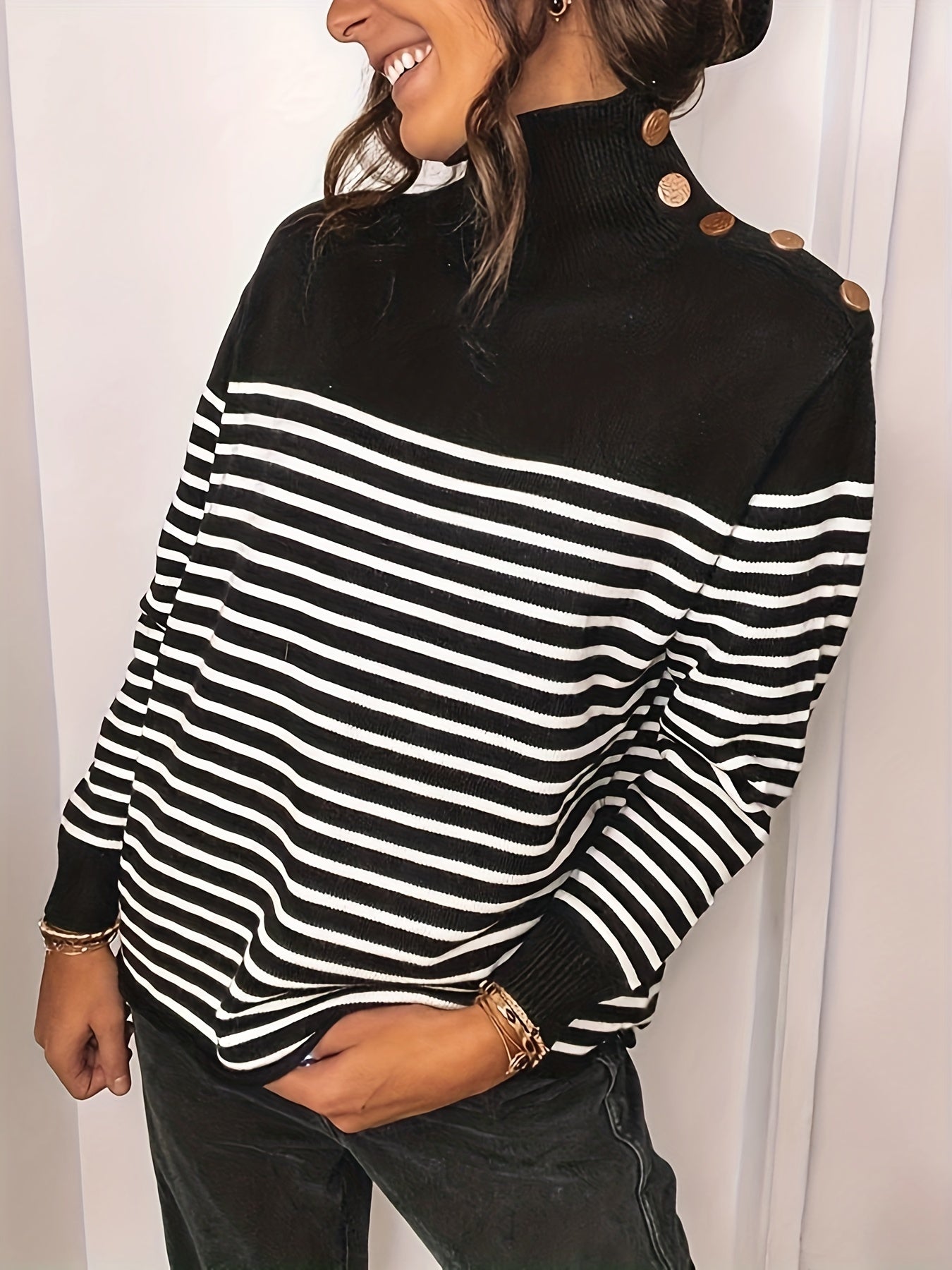 Stripe Print High Neck Jumper