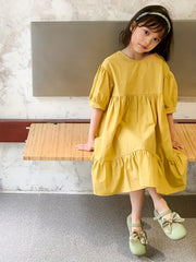 Girl's Cotton Puff Sleeve Princess Dress for Summer Parties