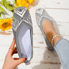 Women's Knitted Square Toe Flat Shoes Breathable Slip On Casual Walking Shoes