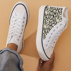 Skull Print Chunky Canvas Sneakers Non Slip High Top