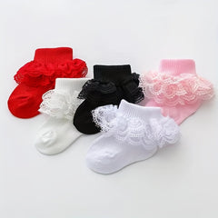 5pairs Baby Girls Lace Ruffle Socks Mesh Breathable Princess Socks