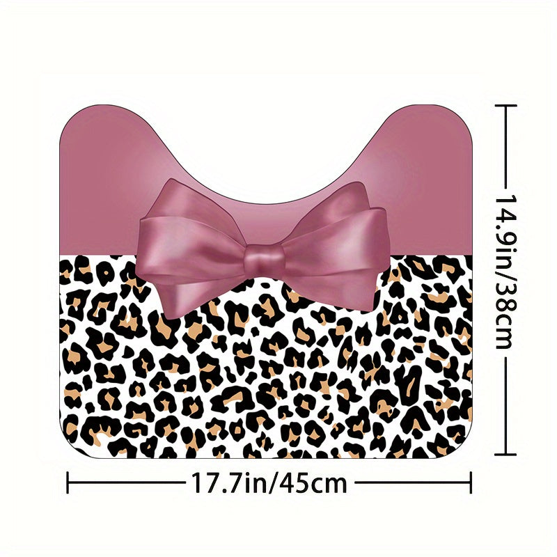 Leopard Bow Shower Curtain Set with Non Slip Bathroom Rug