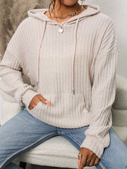 Ribbed Drawstring Hoodie with Kangaroo Pockets