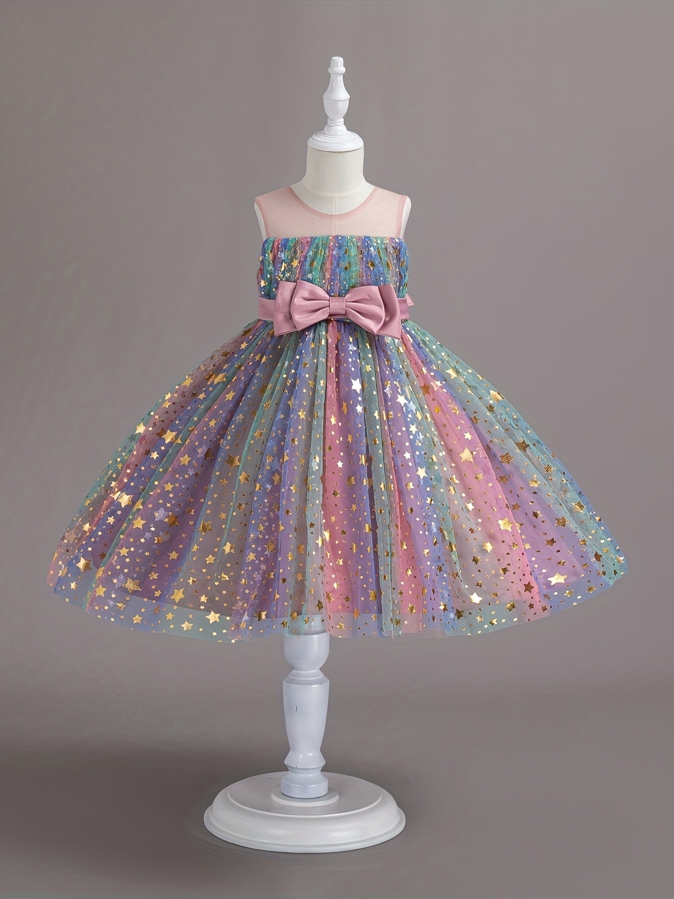 Kid Girls Rainbow Sequin Star Tutu Dress Sleeveless