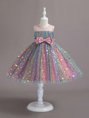 Kid Girls Rainbow Sequin Star Tutu Dress Sleeveless