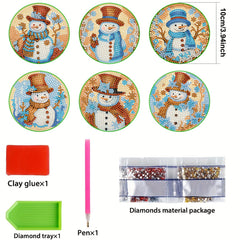 6pcs DIY Diamond Painting Coasters Snowman Christmas Art Kit